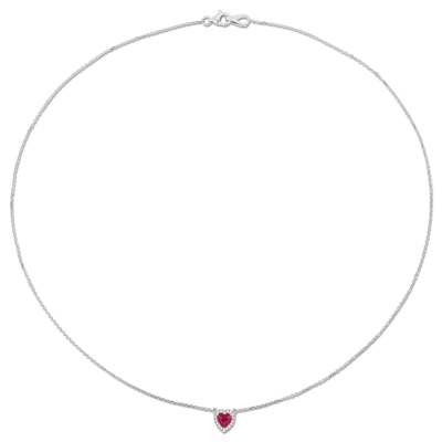 Pre-owned Amour 14k White Gold Yellow Gold Prongs Ruby & Diamond Halo Stationed Necklace In Red