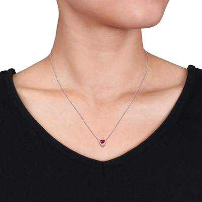 Pre-owned Amour 14k White Gold Yellow Gold Prongs Ruby & Diamond Halo Stationed Necklace In Red