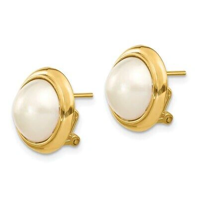 Pre-owned Superdealsforeverything Real 14kt 10-11mm White Freshwater Cultured Mabe Pearl Omega Back Earrings In Yellow