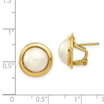 Pre-owned Superdealsforeverything Real 14kt 10-11mm White Freshwater Cultured Mabe Pearl Omega Back Earrings In Yellow