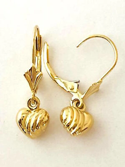 Pre-owned Aloha 14k Solid Yellow Gold 3d Heart Lever Back Earring. W: 7 Mm L: 23 Mm E2215-60
