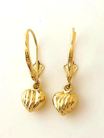 Pre-owned Aloha 14k Solid Yellow Gold 3d Heart Lever Back Earring. W: 7 Mm L: 23 Mm E2215-60