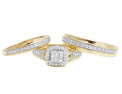 Pre-owned Jewelry Unlimited 10k Yellow Gold Mens/ladies Princess Genuine Diamond Trio Wedding Ring Set 1.0ct