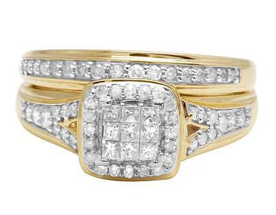 Pre-owned Jewelry Unlimited 10k Yellow Gold Mens/ladies Princess Genuine Diamond Trio Wedding Ring Set 1.0ct