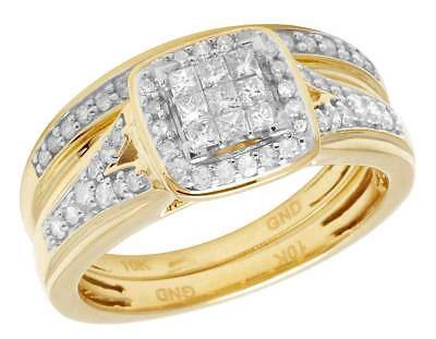 Pre-owned Jewelry Unlimited 10k Yellow Gold Mens/ladies Princess Genuine Diamond Trio Wedding Ring Set 1.0ct