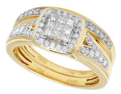 Pre-owned Jewelry Unlimited 10k Yellow Gold Mens/ladies Princess Genuine Diamond Trio Wedding Ring Set 1.0ct
