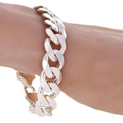 Pre-owned Gold And Diamond Direct 925 Sterling Silver Solid Cuban Link Bracelet 15.5mm 10" 114grams