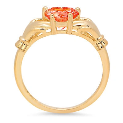 Pre-owned Pucci 1.55 Heart Irish Celtic Claddagh Red Simulated Promise Ring 14k Yellow Gold