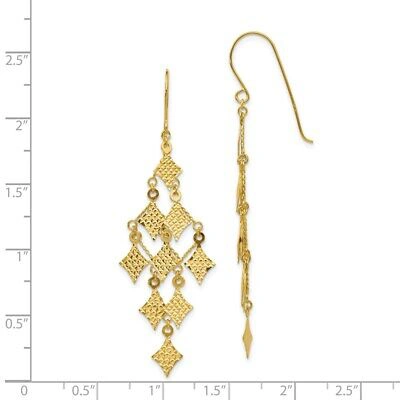 Pre-owned Superdealsforeverything Real 14kt Yellow Gold Diamond-cut Chandelier Earrings