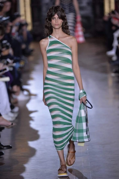 One-shoulder striped cotton maxi dress