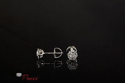 Pre-owned Pucci 0.35ct Round Simulated Cluster Stud Solitaire Earrings 14k White Gold Screw Back In D