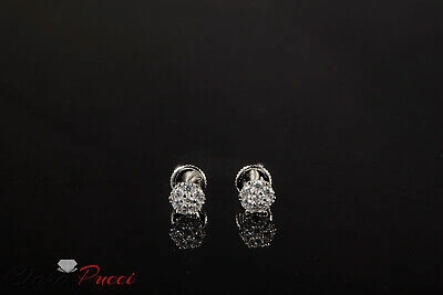 Pre-owned Pucci 0.35ct Round Simulated Cluster Stud Solitaire Earrings 14k White Gold Screw Back In D