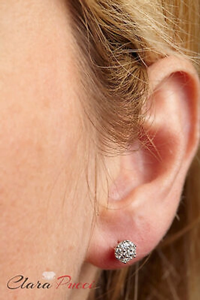 Pre-owned Pucci 0.35ct Round Simulated Cluster Stud Solitaire Earrings 14k White Gold Screw Back In D