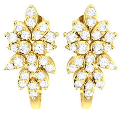 Pre-owned Swarajewel 14k Yellow Gold Earrings For Women Round 0.80 Carat Diamond Fg Vs Cluster Hoop In White/colorless