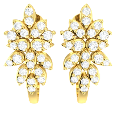Pre-owned Swarajewel 14k Yellow Gold Earrings For Women Round 0.80 Carat Diamond Fg Vs Cluster Hoop In White/colorless