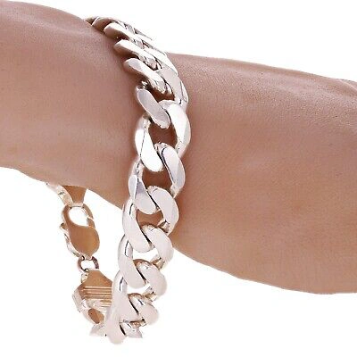 Pre-owned Gold And Diamond Direct 925 Sterling Silver Solid Cuban Link Bracelet 14mm 9.5" 84grams