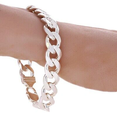 Pre-owned Gold And Diamond Direct 925 Sterling Silver Solid Cuban Link Bracelet 13mm 8" 51.5grams