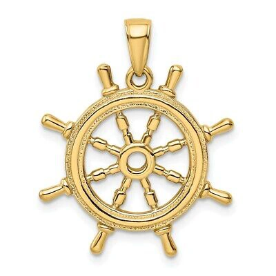 Pre-owned Superdealsforeverything Real 14kt Yellow Gold 3d Ships Wheel Pendant