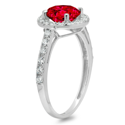 Pre-owned Pucci 1.86 Ct Round Cut Simulated Halo Ruby Stone Promise Wedding Ring 14k White Gold In Red