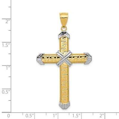 Pre-owned Superdealsforeverything Real 14kt And Rhodium Greek Key Cross Pendant In Yellow