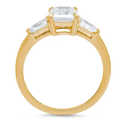 Pre-owned Pucci 2.1 Emerald Baguette Simulated Engagement Promise 3 Stone Ring 14k Yellow Gold In White/colorless