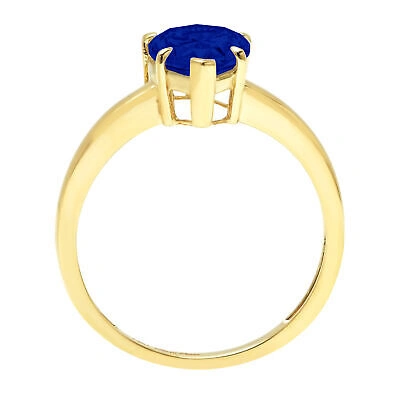 Pre-owned Pucci 1ct Pear Cut Simulated Blue Sapphire Promise Designer Ring 14k Yellow Solid Gold