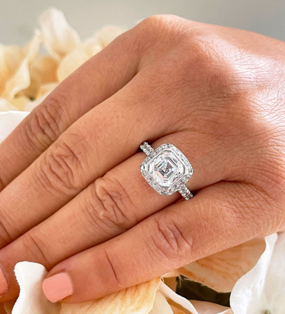 Pre-owned Knr Gia Certified 14k Solid White Gold Asscher Cut Diamond Engagement Ring 3.00ct