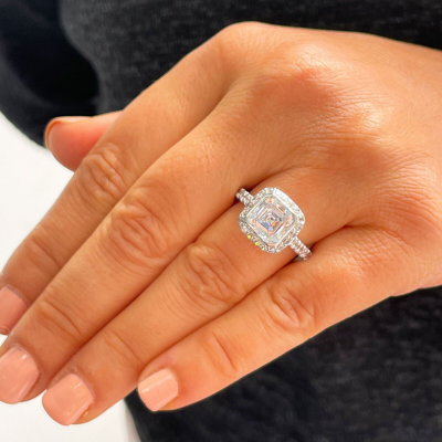 Pre-owned Knr Gia Certified 14k Solid White Gold Asscher Cut Diamond Engagement Ring 3.00ct