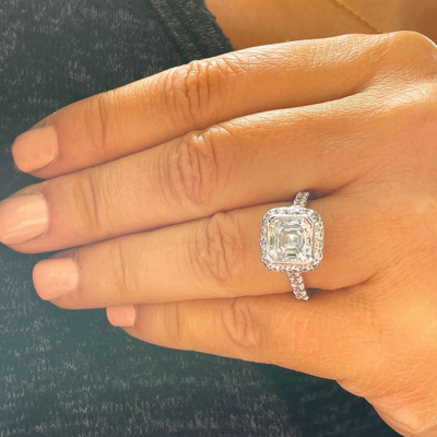 Pre-owned Knr Gia Certified 14k Solid White Gold Asscher Cut Diamond Engagement Ring 3.00ct