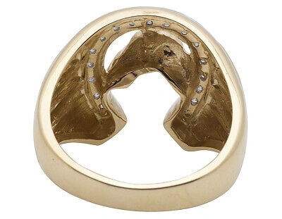 Pre-owned Jewelry Unlimited Men's 10k Yellow Gold Real Diamonds Horseshoe Cocktail Fashion Custom Ring .33ct