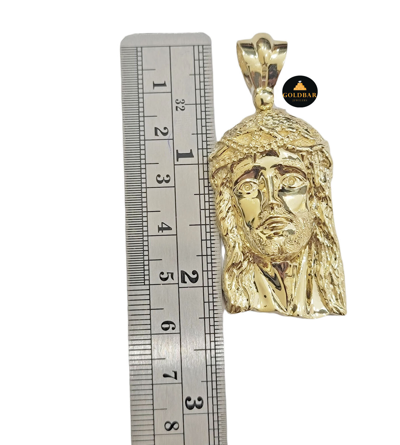 Pre-owned Goldbar Jeweler Real 10k Yellow Gold Charm Pendant Jesus Face Head 2.2" Inch For Chain, 10kt