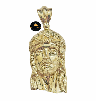 Pre-owned Goldbar Jeweler Real 10k Yellow Gold Charm Pendant Jesus Face Head 2.2" Inch For Chain, 10kt