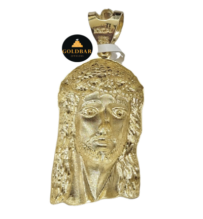 Pre-owned Goldbar Jeweler Real 10k Yellow Gold Charm Pendant Jesus Face Head 2.2" Inch For Chain, 10kt