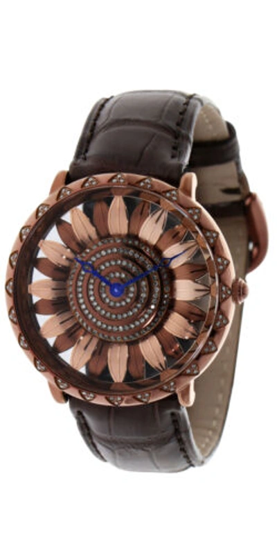 Pre-owned Le Vian Levian Watch Featuring Chocolate Diamonds In In Stainless Steel Leather Band