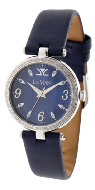 Pre-owned Le Vian Levian Watch Featuring Vanilla Diamonds In Steel With A Satin Leather Strap