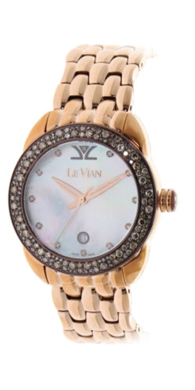 Pre-owned Le Vian Levian Watch Featuring Chocolate Diamonds In Gold Stainless Steel Strap