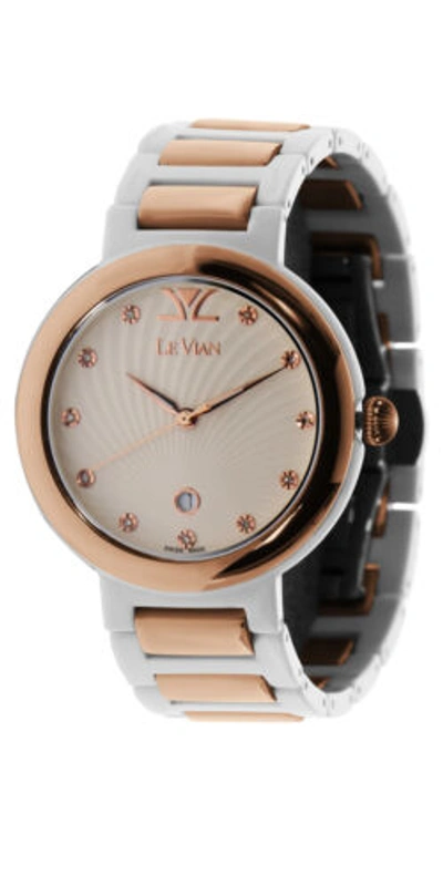 Pre-owned Le Vian Levian Watch Featuring Chocolate Diamonds In Stainless Steel And Ceramic Strap