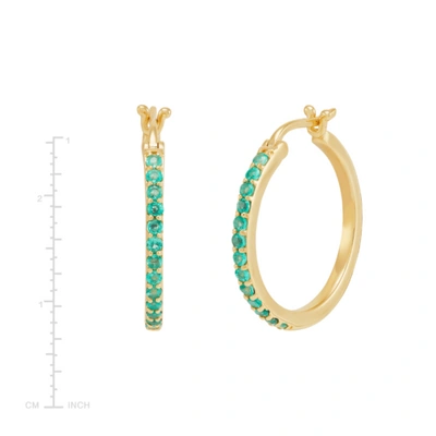 Pre-owned Welry 10k Yellow Gold 16mm Round Hoop Earrings With Emerald In Green