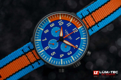 Pre-owned Lüm-tec Lum-tec Watch - Rpm Series - Rpm2 Orange & Blue Dial Chronograph Super-luminova