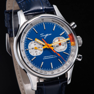 Pre-owned Sugess Chrono Heritage Swan Neck Blue Dial Chrono Watch Seagull 1963 Suchp007e