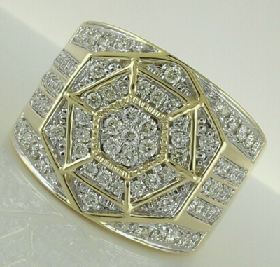 Pre-owned Halojeweler 1.55 Ct Real Diamond Hexagon Cluster Halo Engagement Ring Mens 10k Yellow Gold In White