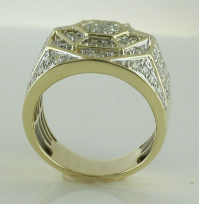 Pre-owned Halojeweler 1.55 Ct Real Diamond Hexagon Cluster Halo Engagement Ring Mens 10k Yellow Gold In White