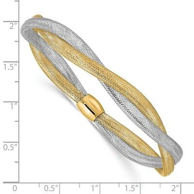 Pre-owned Superdealsforeverything Real 14kt Two-tone Twisted Woven Mesh Stretch Bracelet