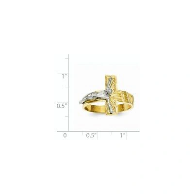Pre-owned Superdealsforeverything Real 14kt Two-tone Polished & Diamond-cut Mens Crucifix Ring S:10