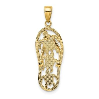 Pre-owned Superdealsforeverything Real 14kt Yellow Gold Enamel Cut-out Flip Flop W/ Sea Turtles Pendant