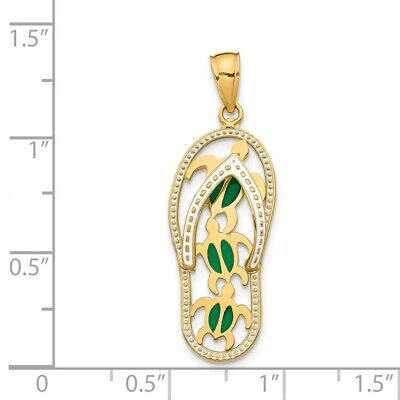 Pre-owned Superdealsforeverything Real 14kt Yellow Gold Enamel Cut-out Flip Flop W/ Sea Turtles Pendant
