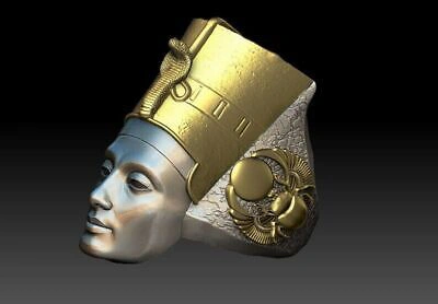 Pre-owned Liberty Nefertiti Ring Silver Gold 18kt Queen Egypt Woman Sculpture Made In Italy