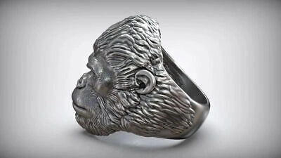 Pre-owned Liberty Gorilla Africa Silver 18kt Gold Animal Ring, Made In Italy Unisex Gift