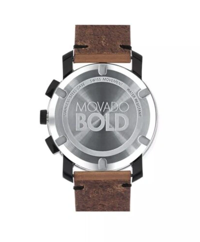 Pre-owned Movado Brand  Bold Men's 43mm Tr90 Chronograph Black Dial Brown Strap 3600540