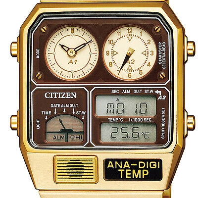 Pre-owned Citizen Ana-digi Temp Jg2103-72x Brown Gold Reproduction Men's Watch In Box